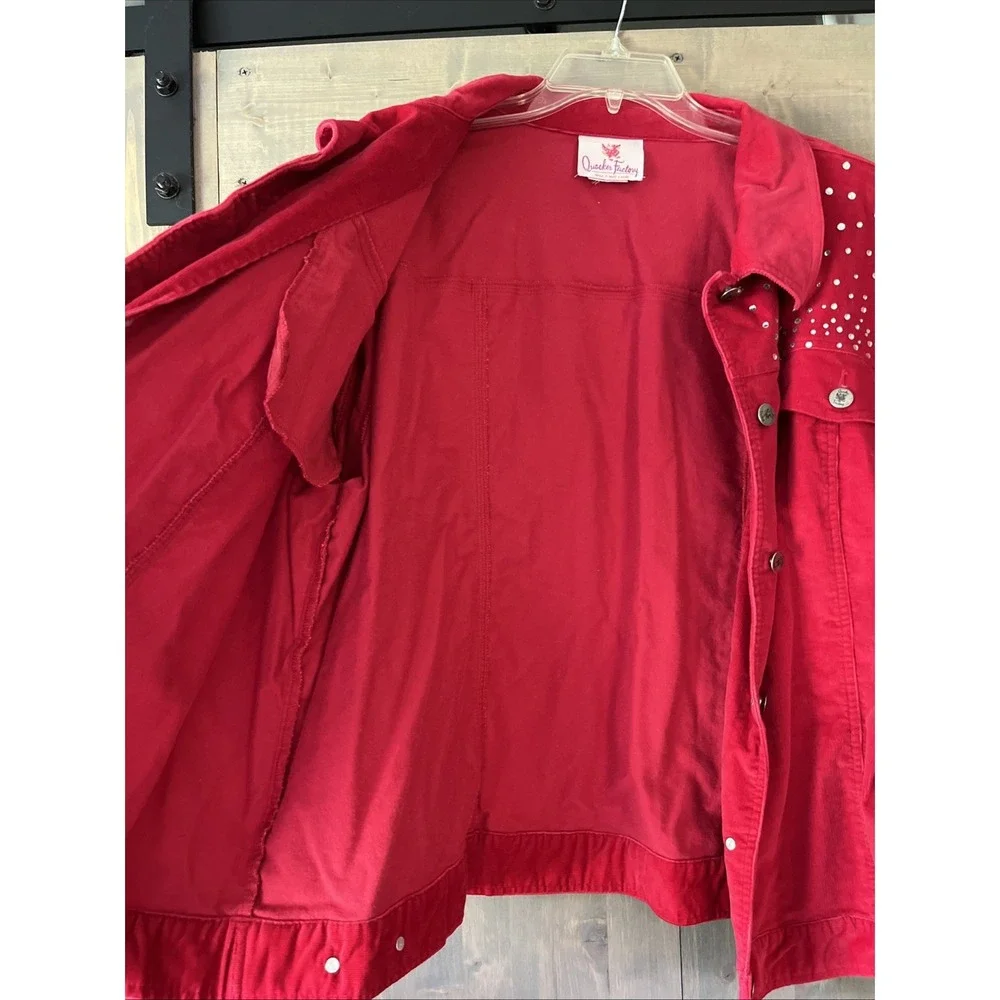 Vintage Quacker Factory Womens Jacket Red Corduroy Embellished Button Up Sz 3X - Picture 3 of 9